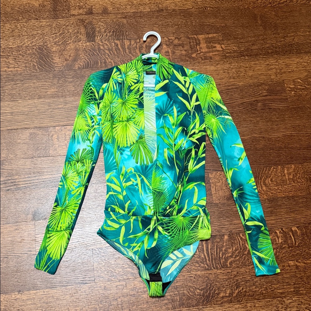Versace iconic green jungle print body suit